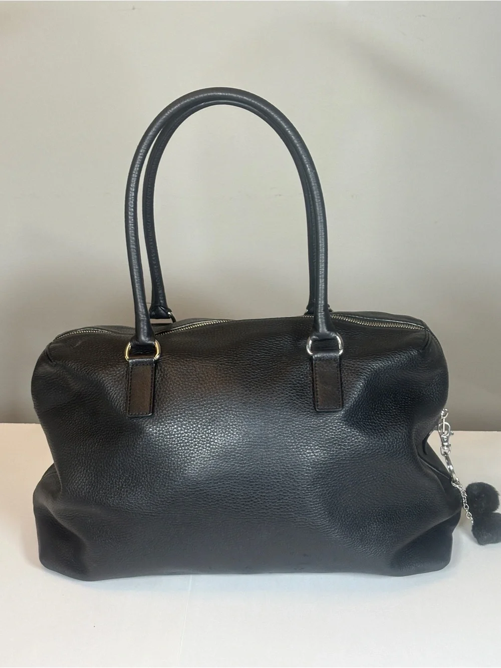Michael Kors Black Hamiliton Weekender Leather Tote Satchel with Silver Hardware